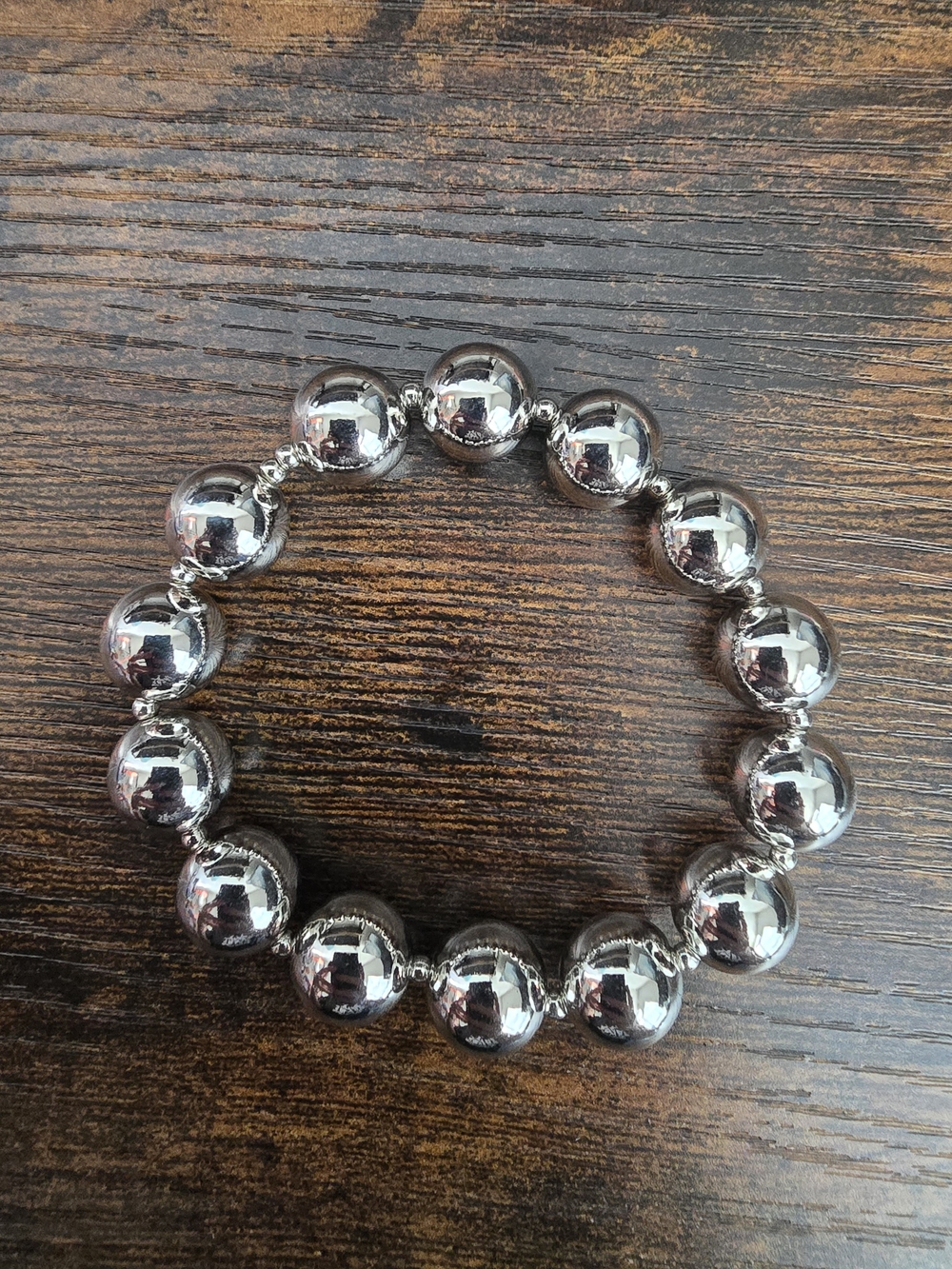 Plunder Silver Polished Bead Stretch Bracelet